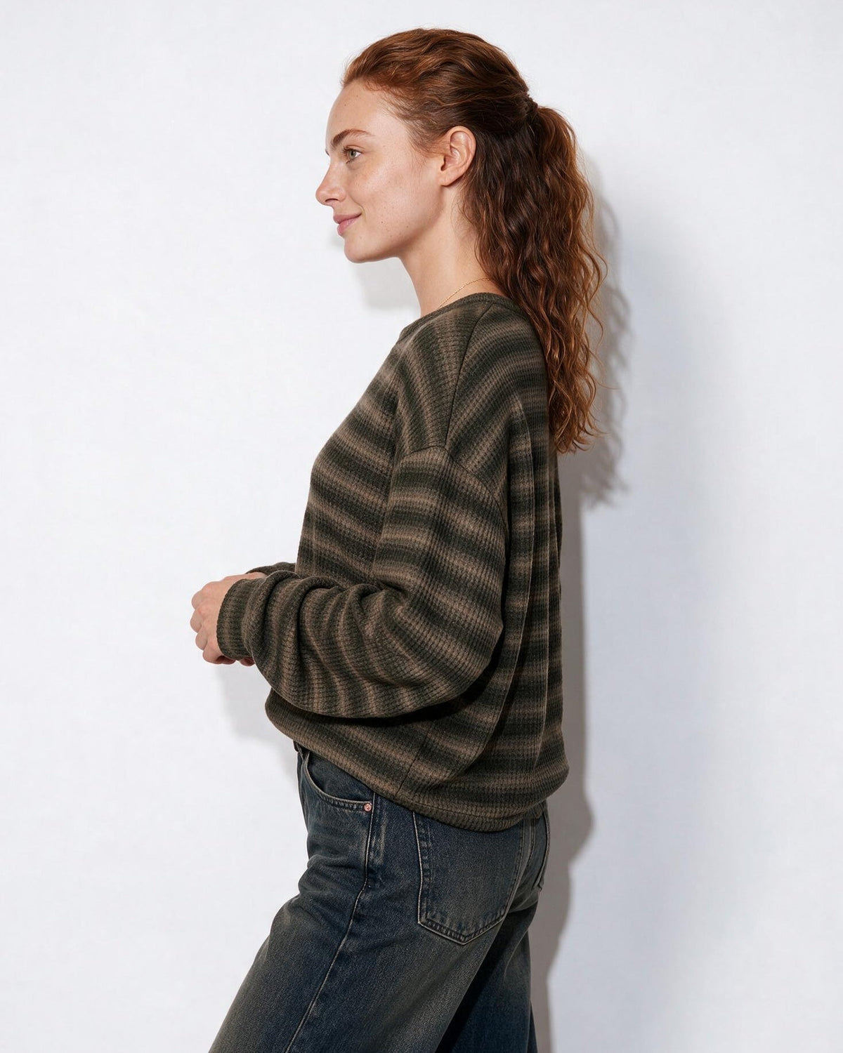 Striped Relaxed Dropped-Shoulder Crew Neck Jumper