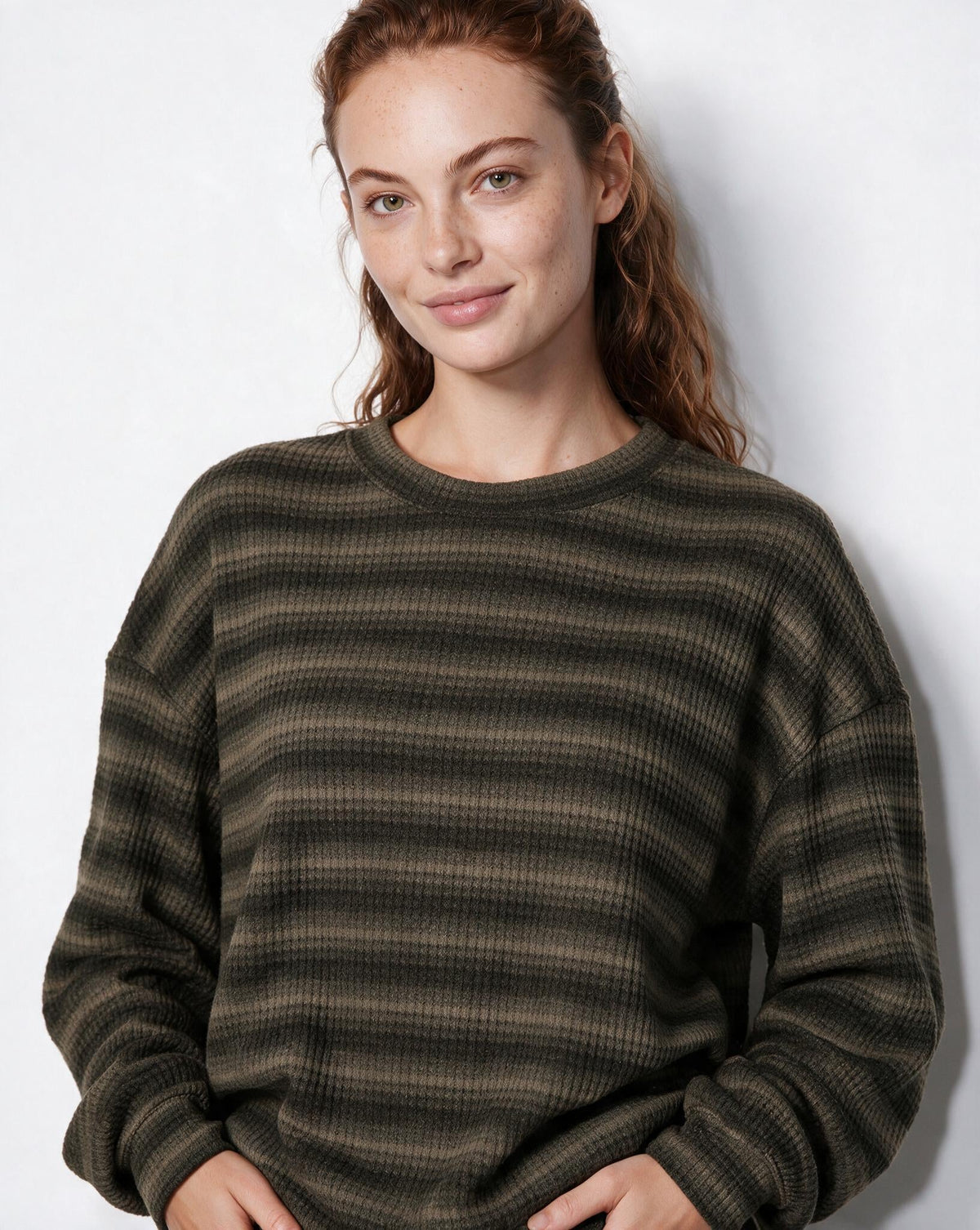 Striped Relaxed Dropped-Shoulder Crew Neck Jumper