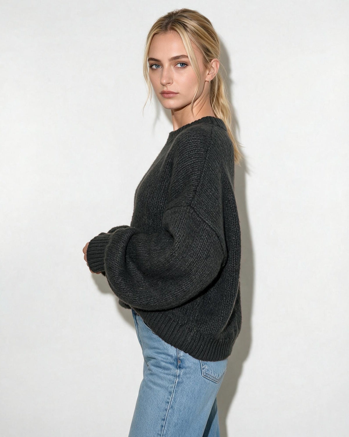 Dropped Shoulder Balloon Sleeve Jumper