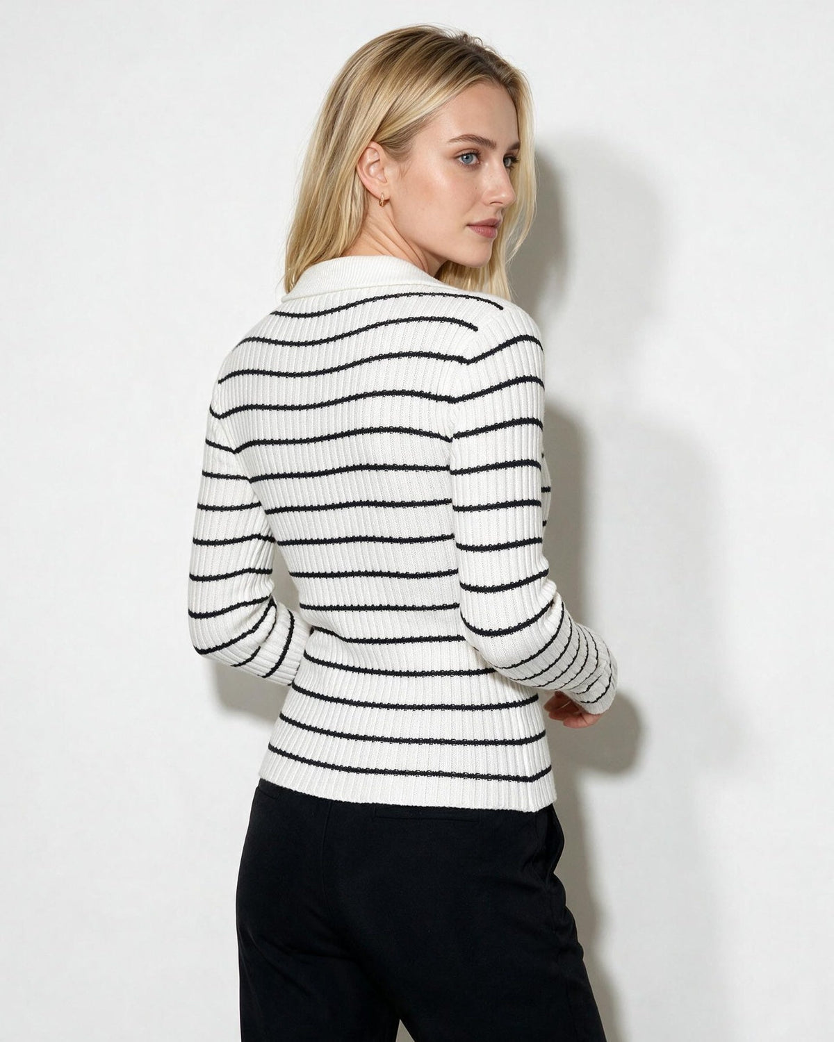 Striped Rib-Knit Polo Top