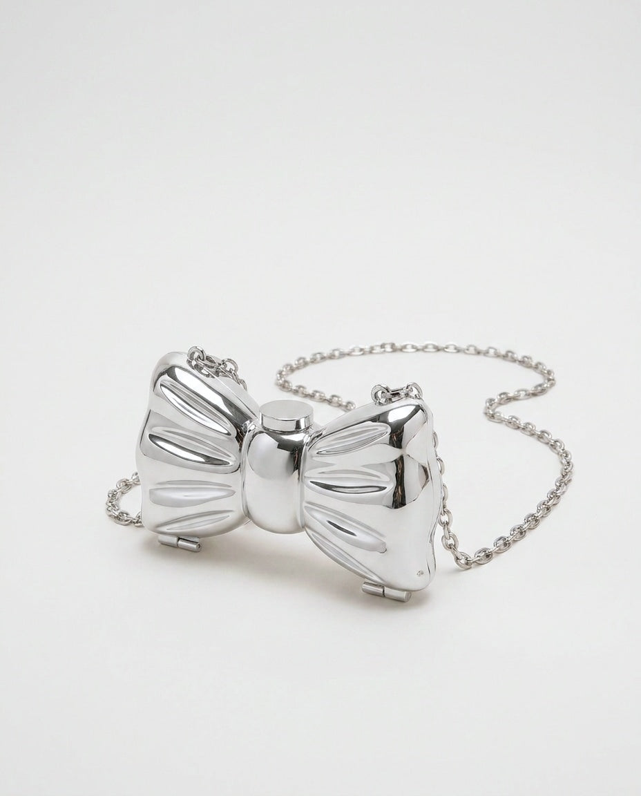 Structured Mirror Bow Chain Crossbody Bag