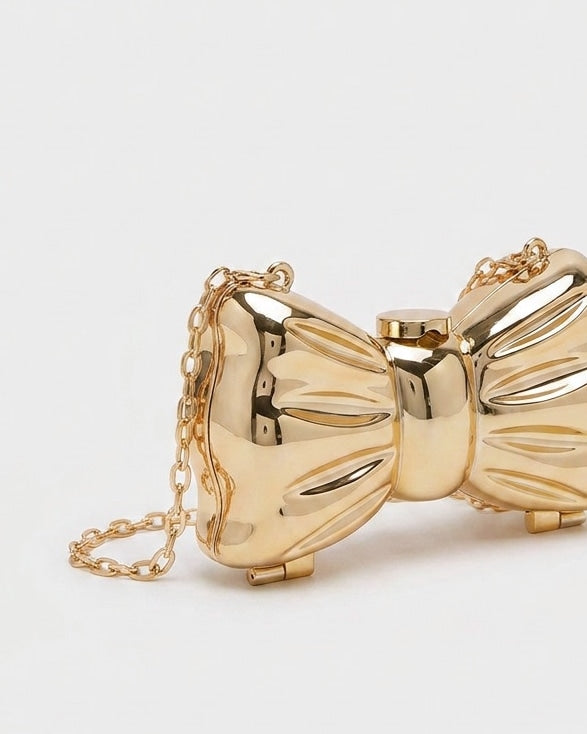 Structured Mirror Bow Chain Crossbody Bag