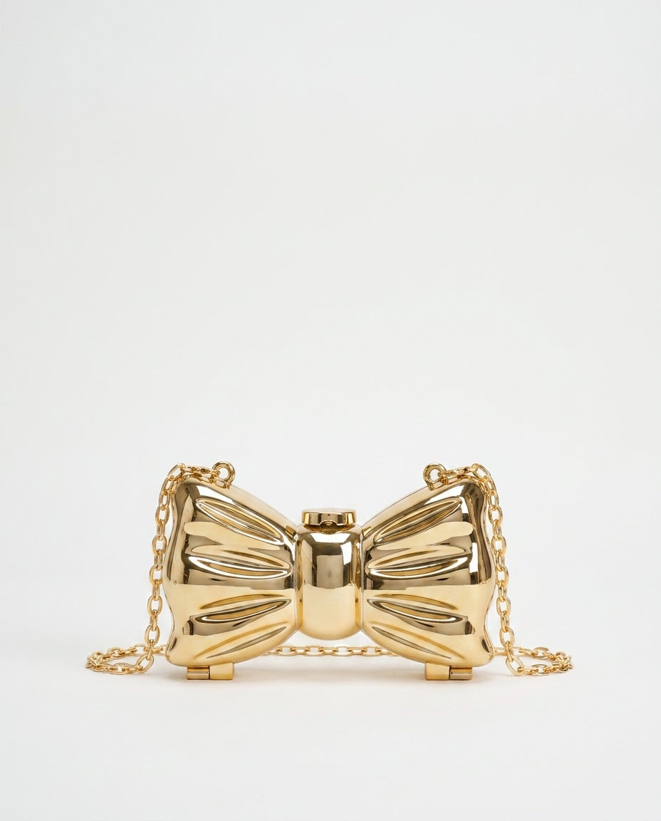 Structured Mirror Bow Chain Crossbody Bag