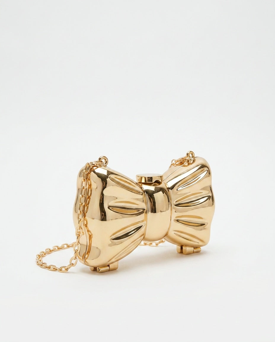 Structured Mirror Bow Chain Crossbody Bag