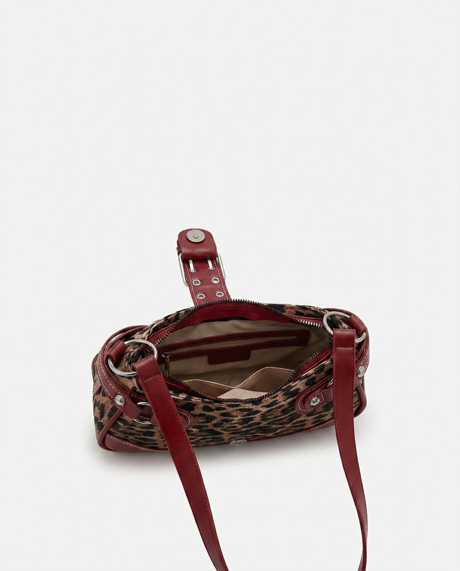 Leopard Print Buckle-Strap Shoulder Bag