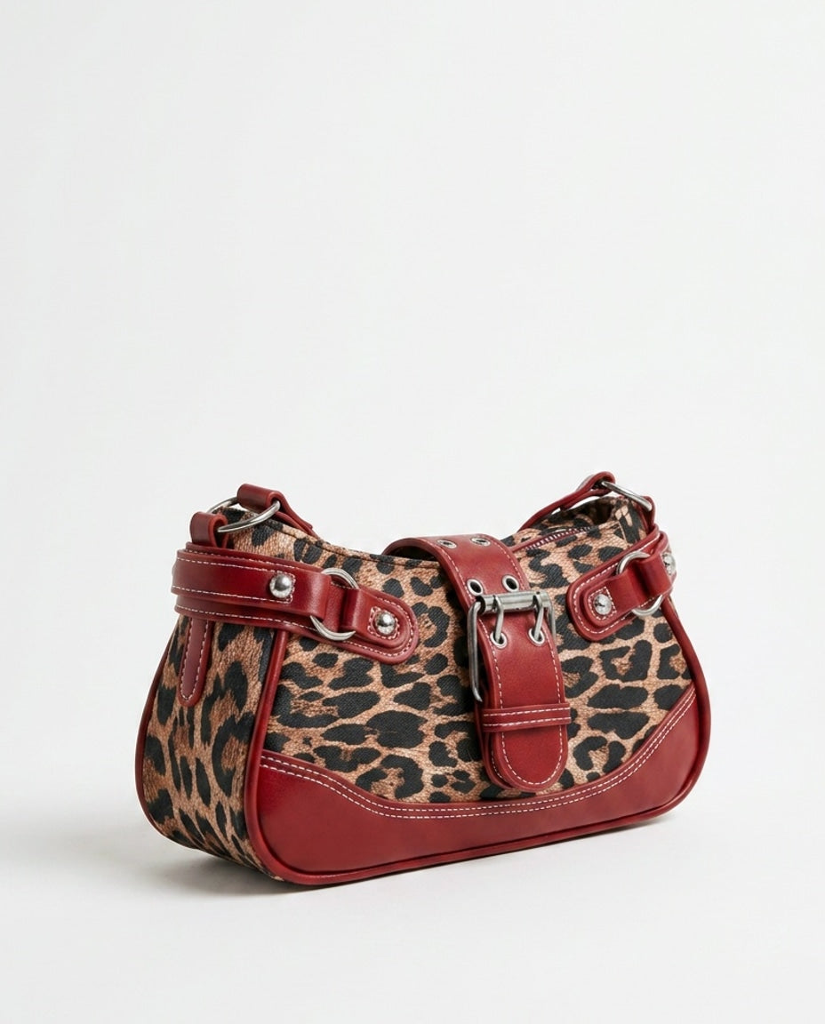 Leopard Print Buckle-Strap Shoulder Bag