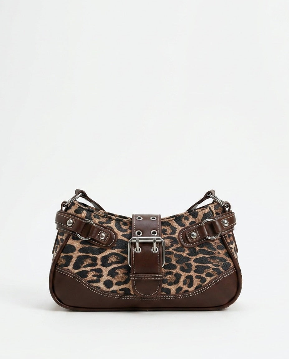 Leopard Print Buckle-Strap Shoulder Bag