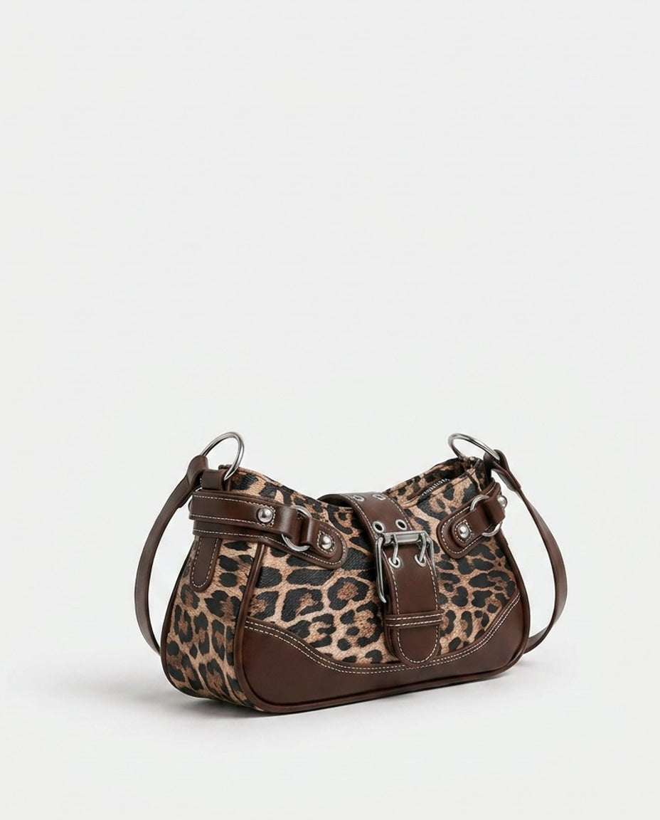 Leopard Print Buckle-Strap Shoulder Bag