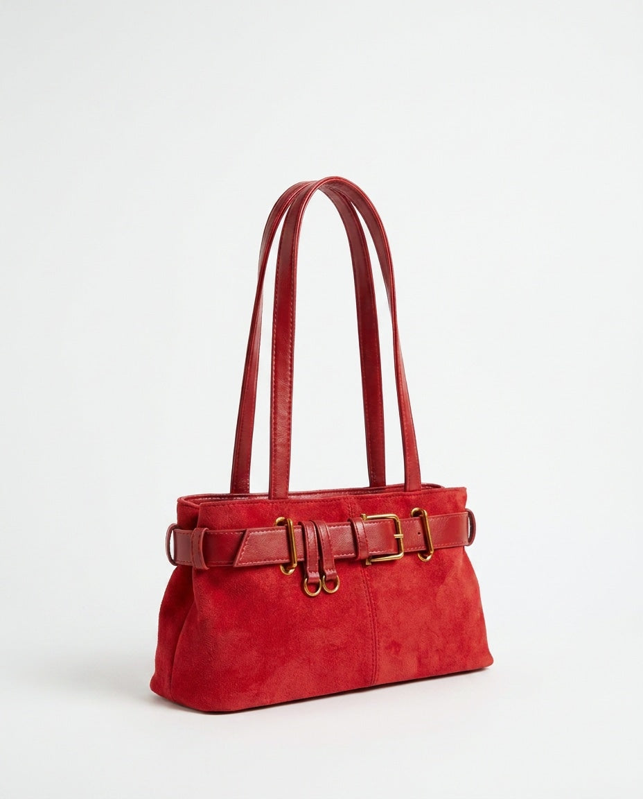 Belted Buckle Shoulder Tote Bag
