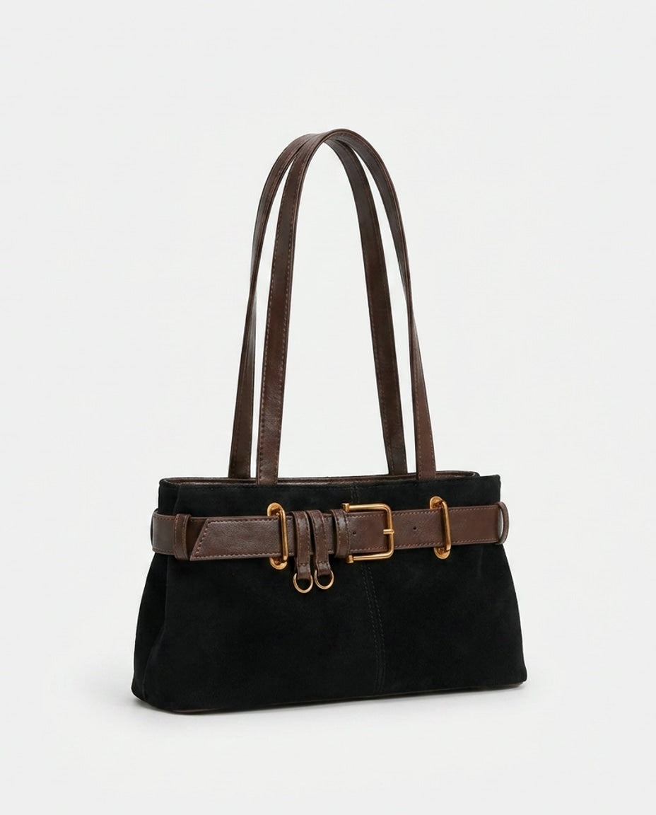 Belted Buckle Shoulder Tote Bag