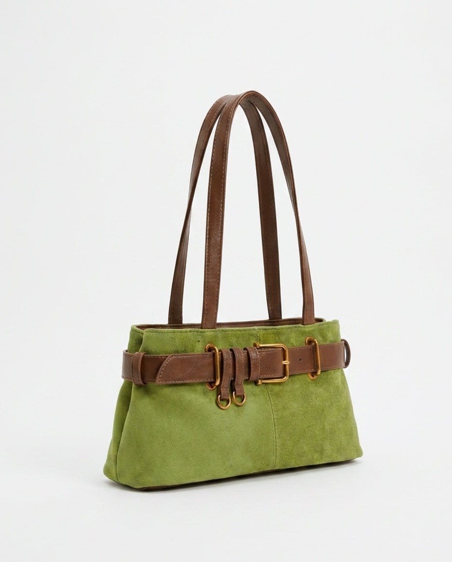 Belted Buckle Shoulder Tote Bag