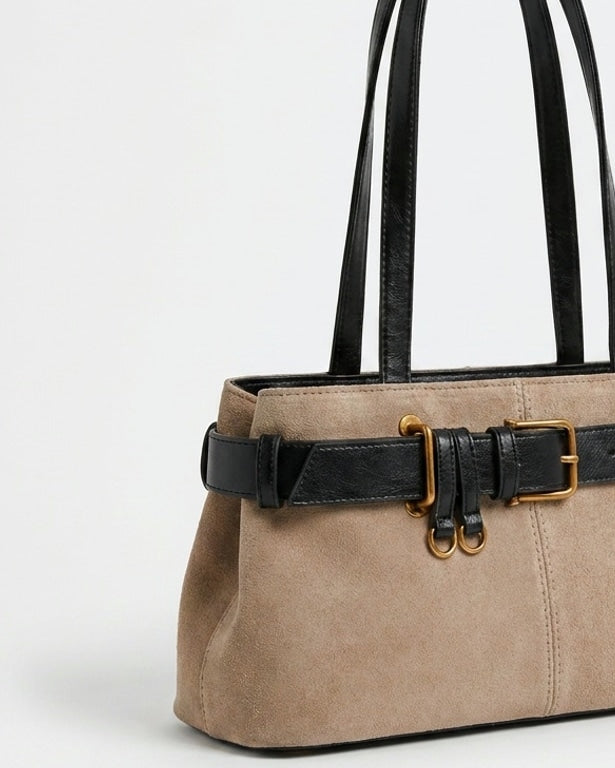 Belted Buckle Shoulder Tote Bag