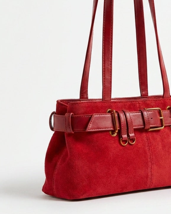 Belted Buckle Shoulder Tote Bag