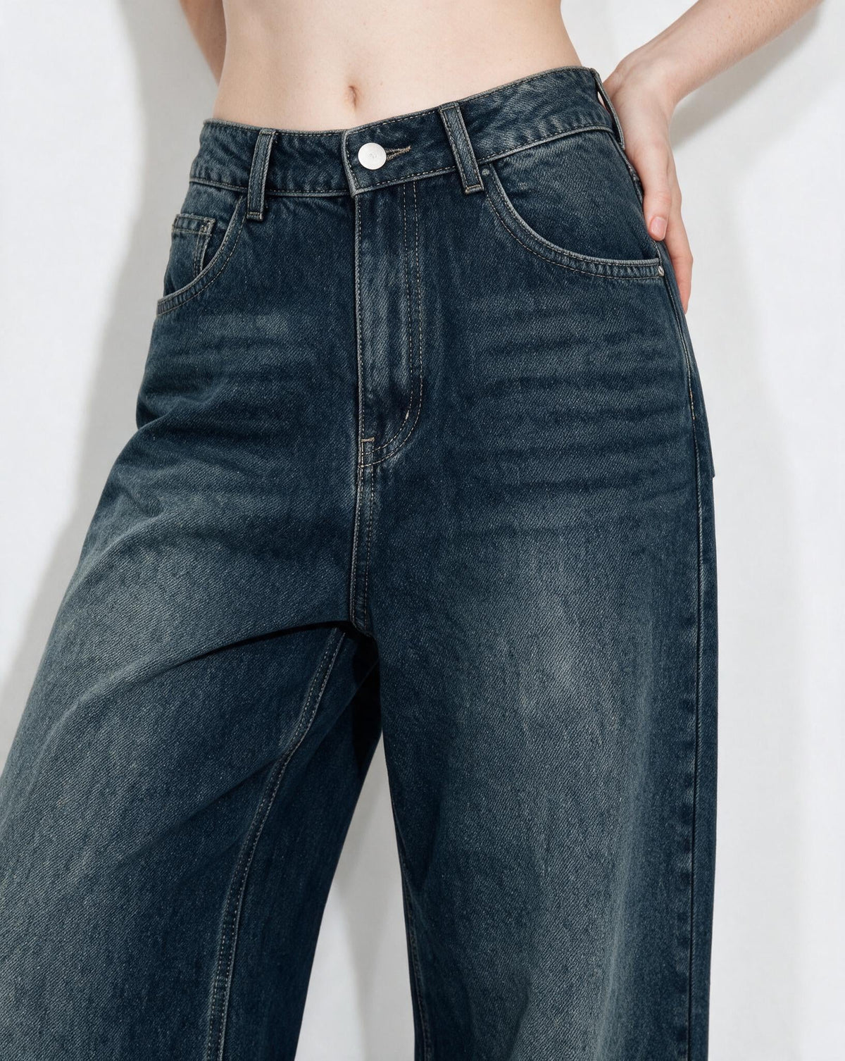 Faded High-Rise Wide-Leg Jeans
