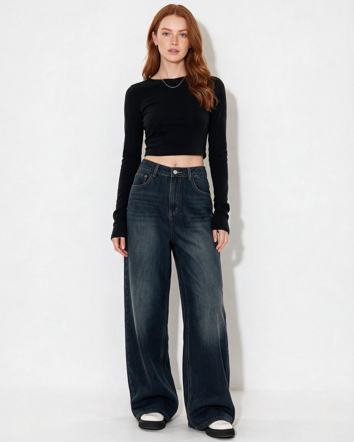 Faded High-Rise Wide-Leg Jeans