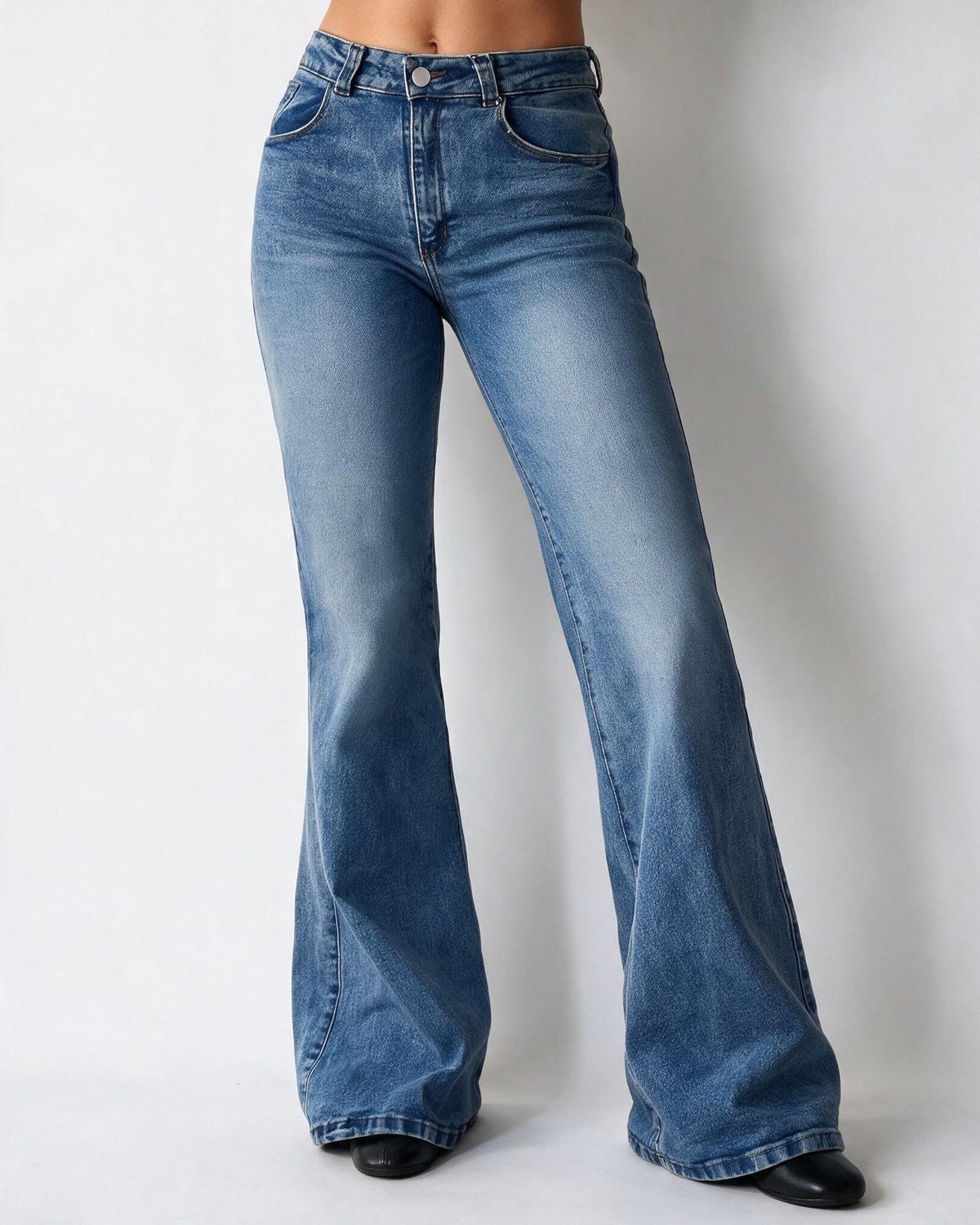 Five-Pocket Mid-Rise Flared Jeans