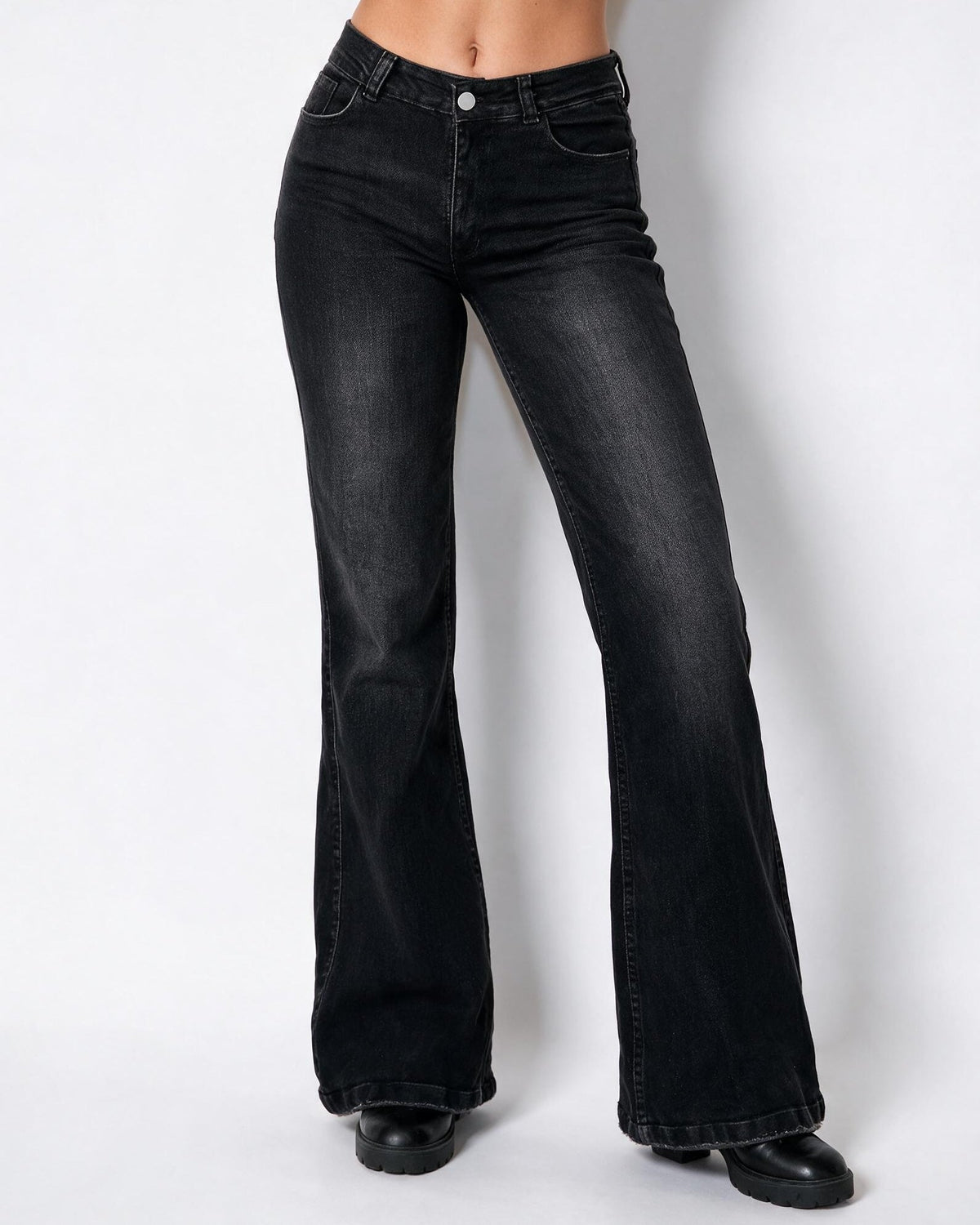 Five-Pocket Mid-Rise Flared Jeans