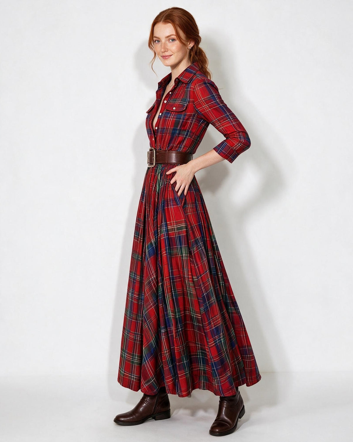 Collared Button-Front Maxi Shirt Dress
