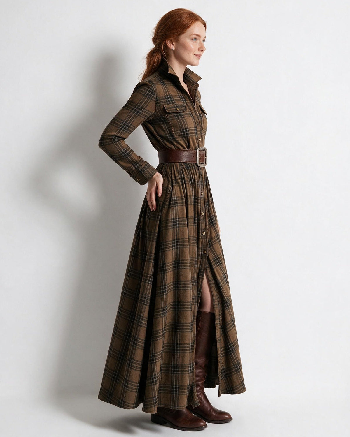 Collared Button-Front Maxi Shirt Dress