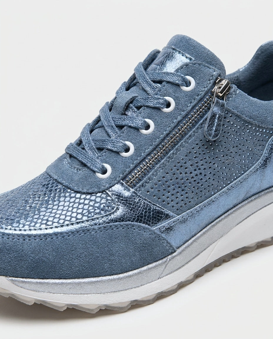 Metallic Snake-Print Chunky-Sole Trainers