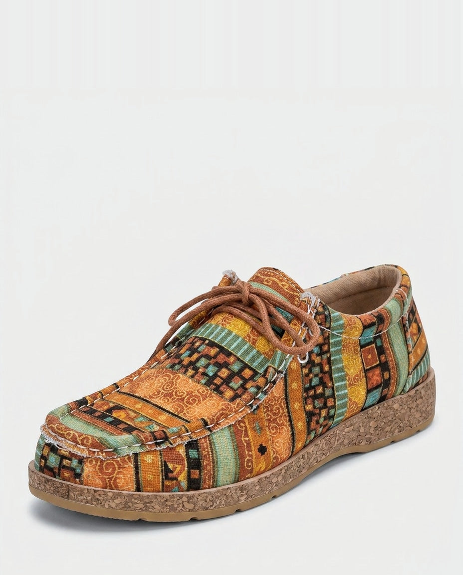 Patchwork Print Lace-Up Low-Top Trainers