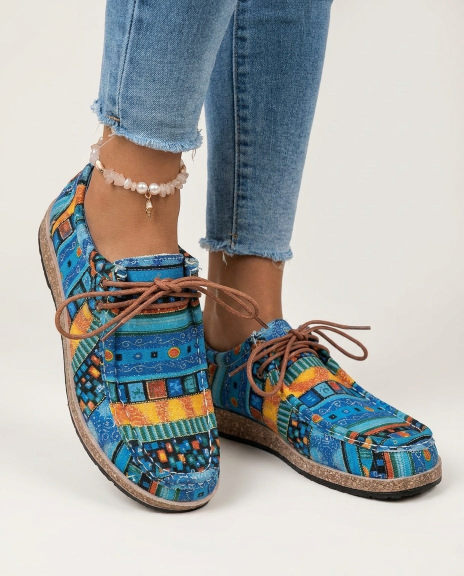 Patchwork Print Lace-Up Low-Top Trainers