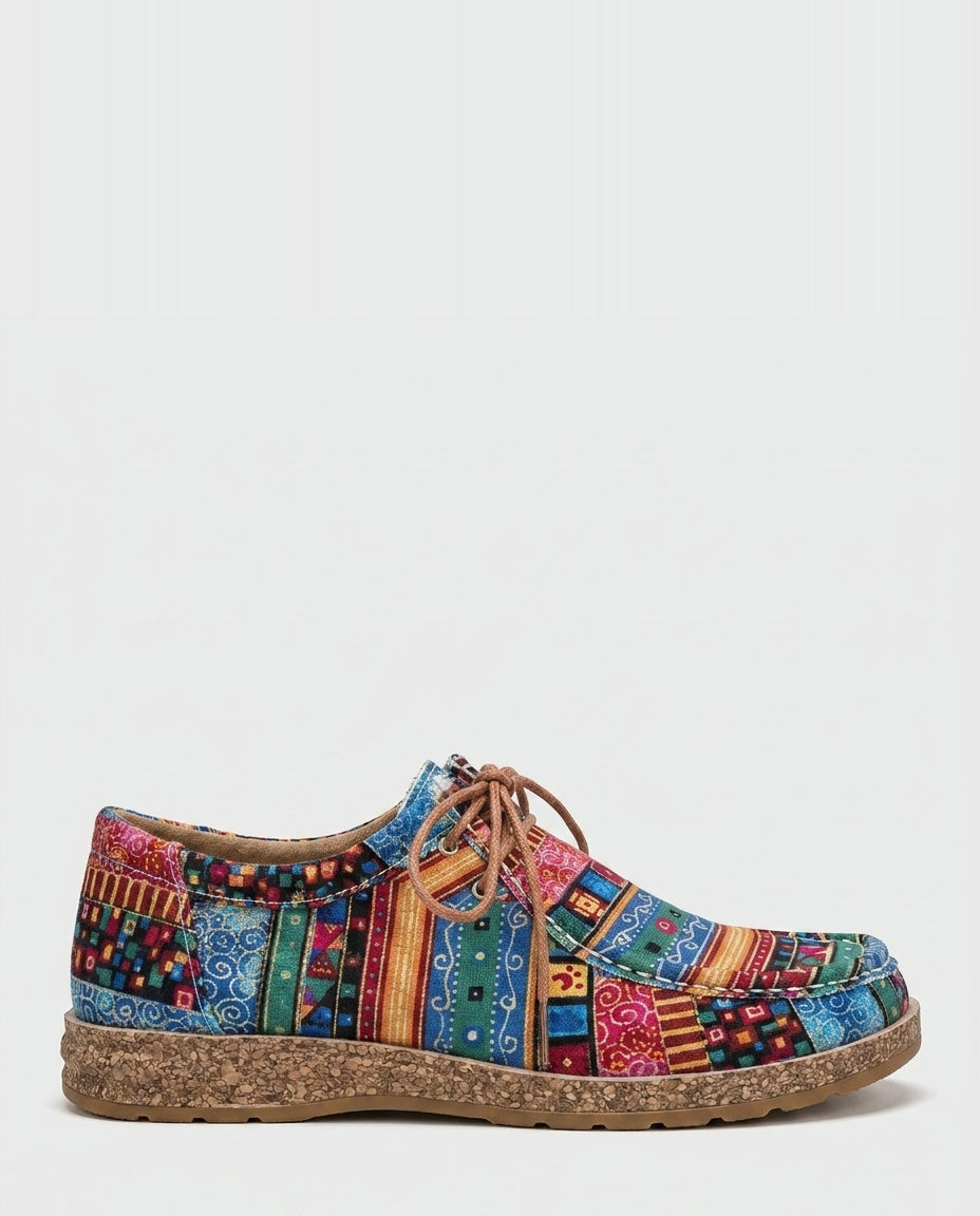 Patchwork Print Lace-Up Low-Top Trainers