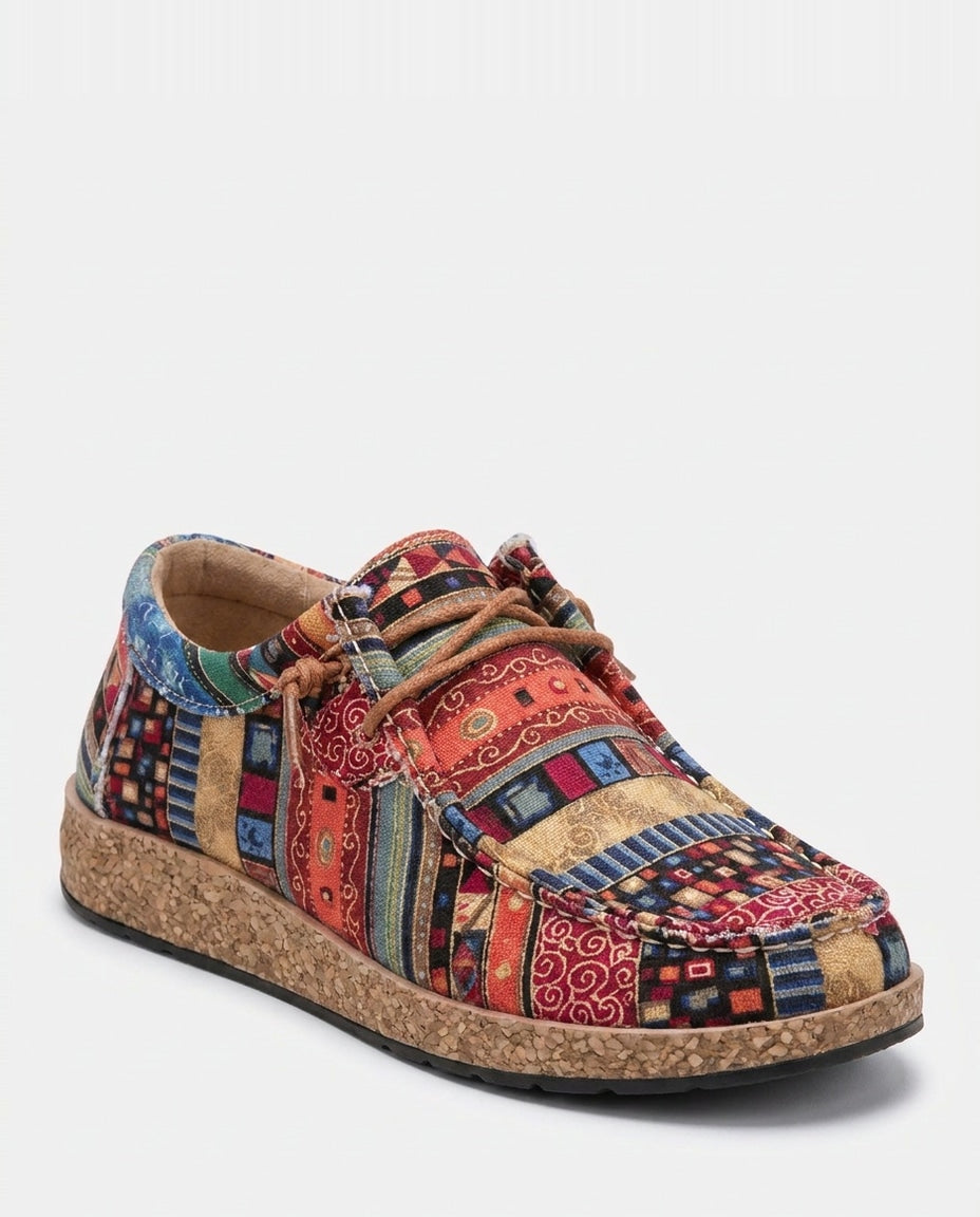 Patchwork Print Lace-Up Low-Top Trainers