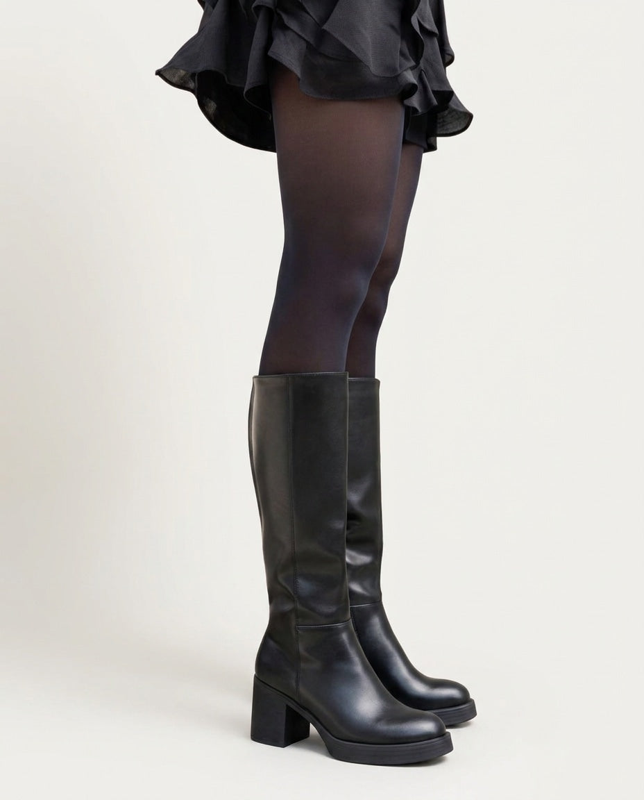 Round Toe Block Heel Knee-High Boots