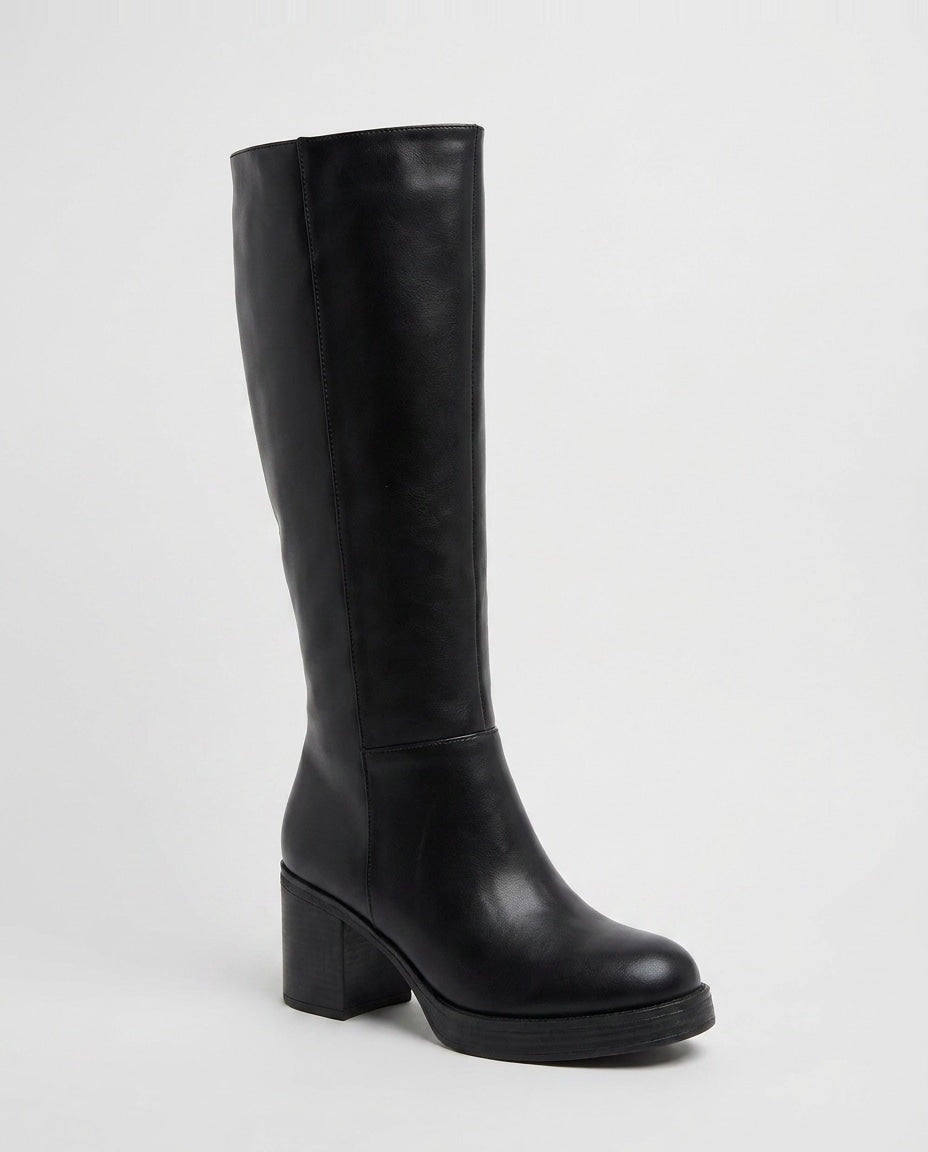 Round Toe Block Heel Knee-High Boots