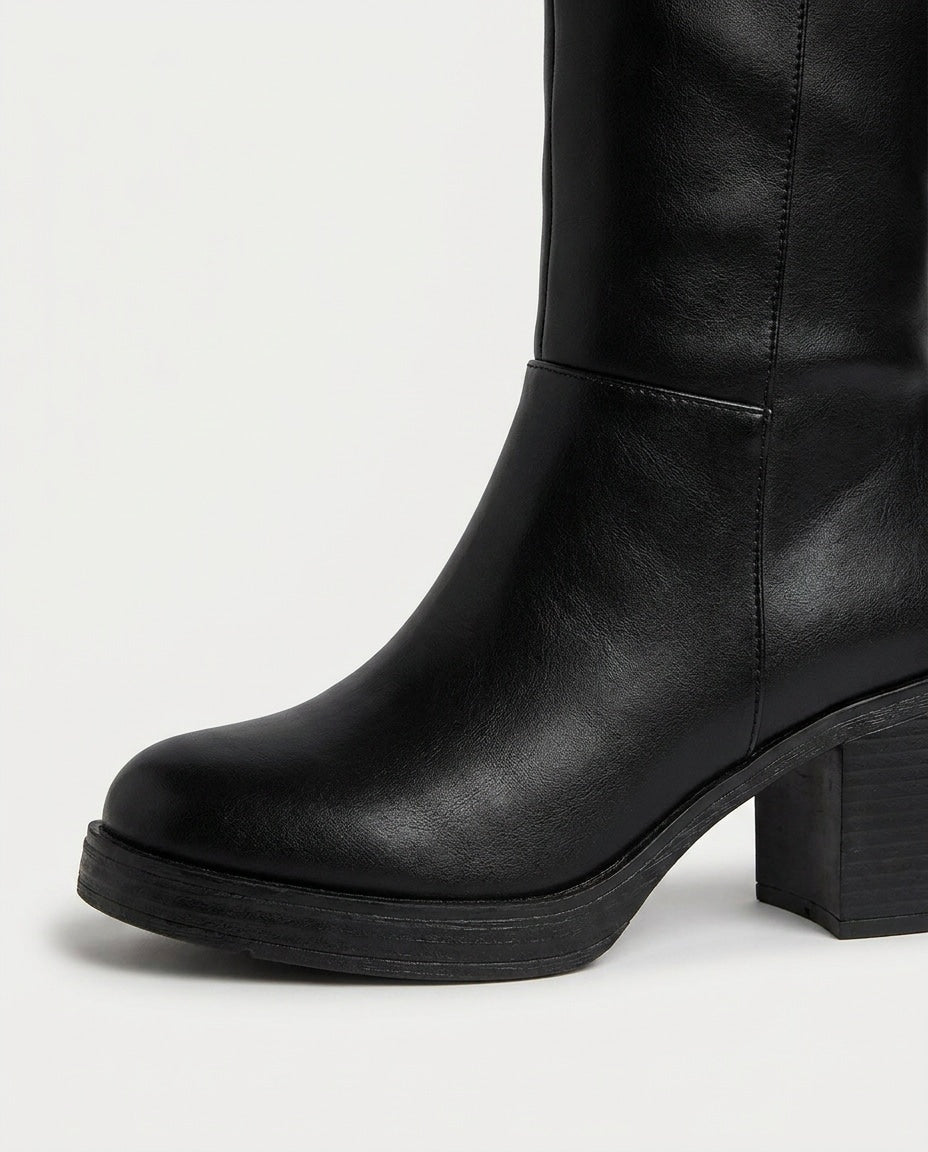 Round Toe Block Heel Knee-High Boots