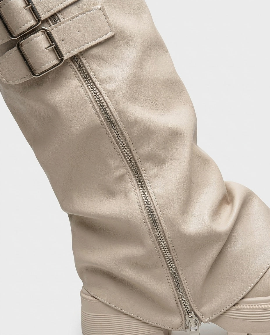 Twin Buckle Slouchy Knee-High Boots