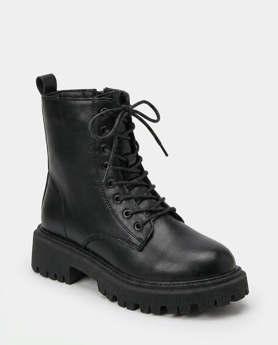 Chunky Lug Sole Lace-Up Combat Ankle Boots