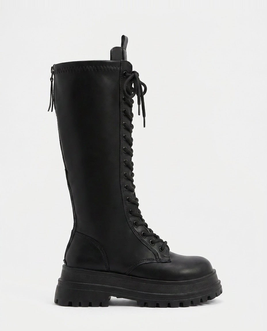 Lace-Up Knee-High Combat Boots