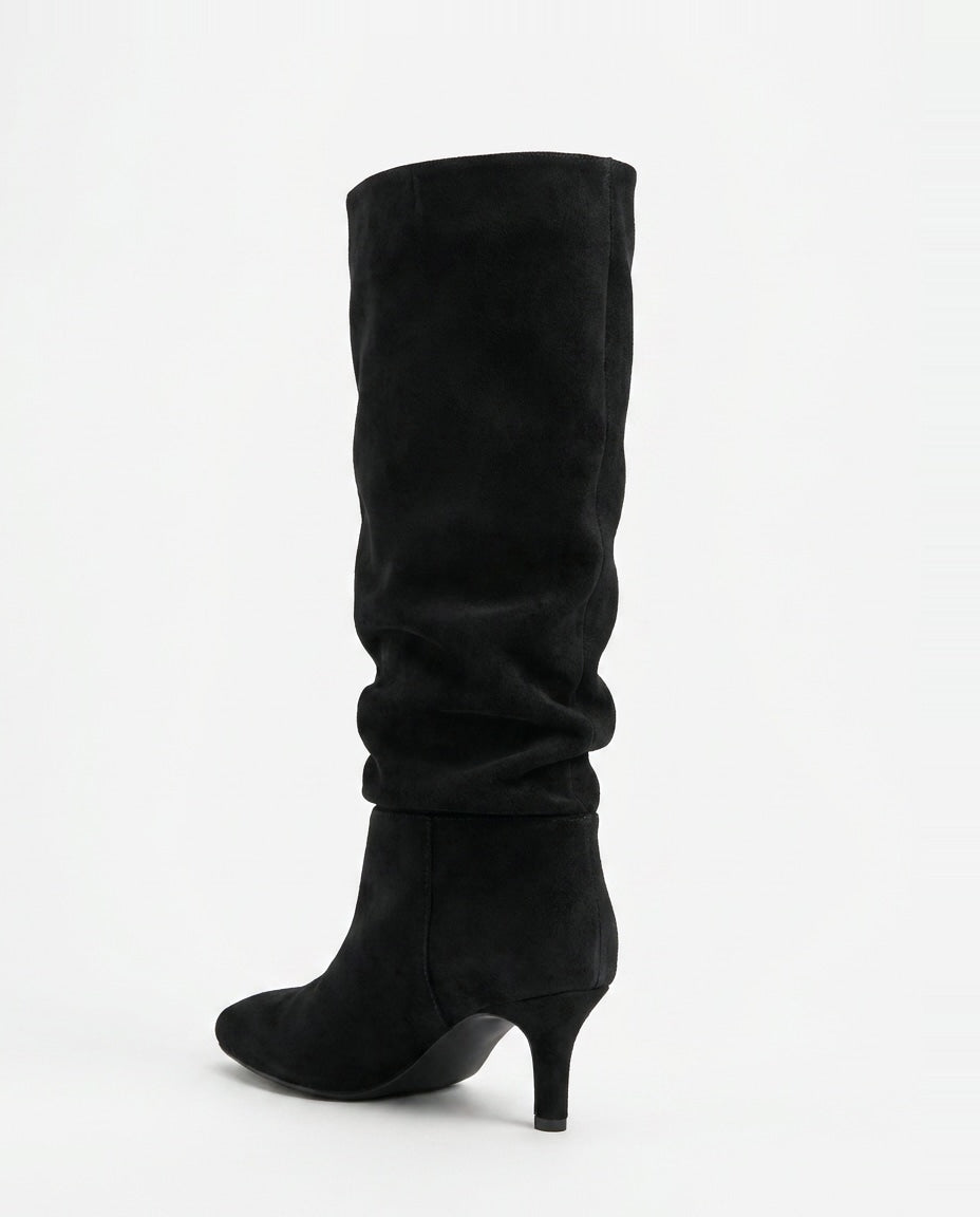 Slouchy Suede Stiletto Knee-High Boots