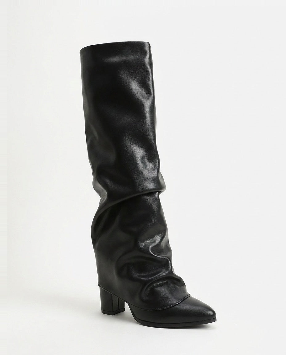 Slouchy Pointed Toe Block Heel Knee-High Boots