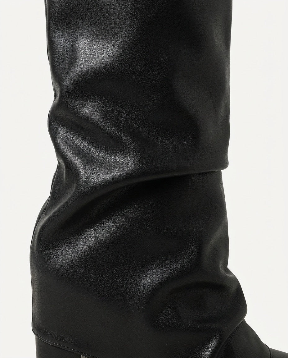 Slouchy Pointed Toe Block Heel Knee-High Boots