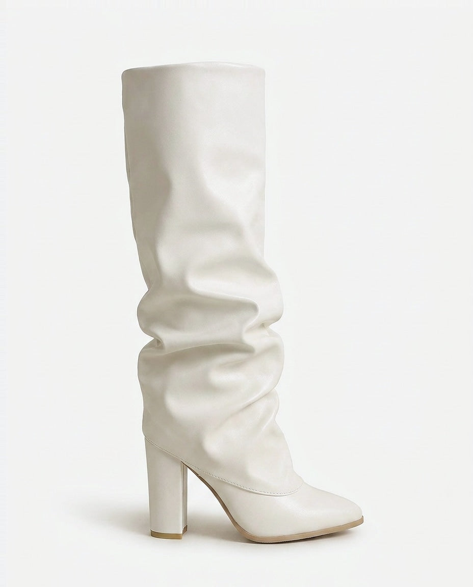 Slouchy Pointed Toe Block Heel Knee-High Boots