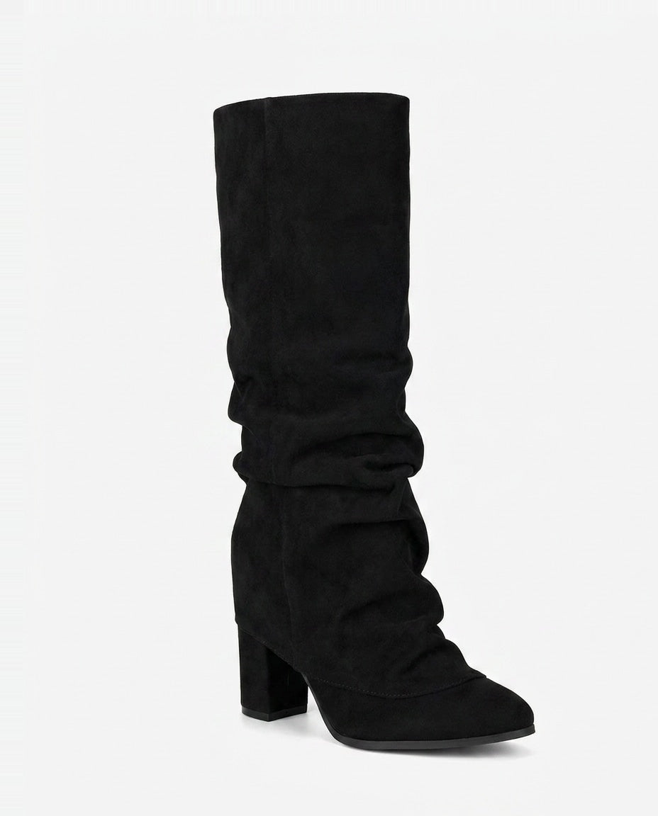 Ruched Fold-Over Cuff Knee-High Boots