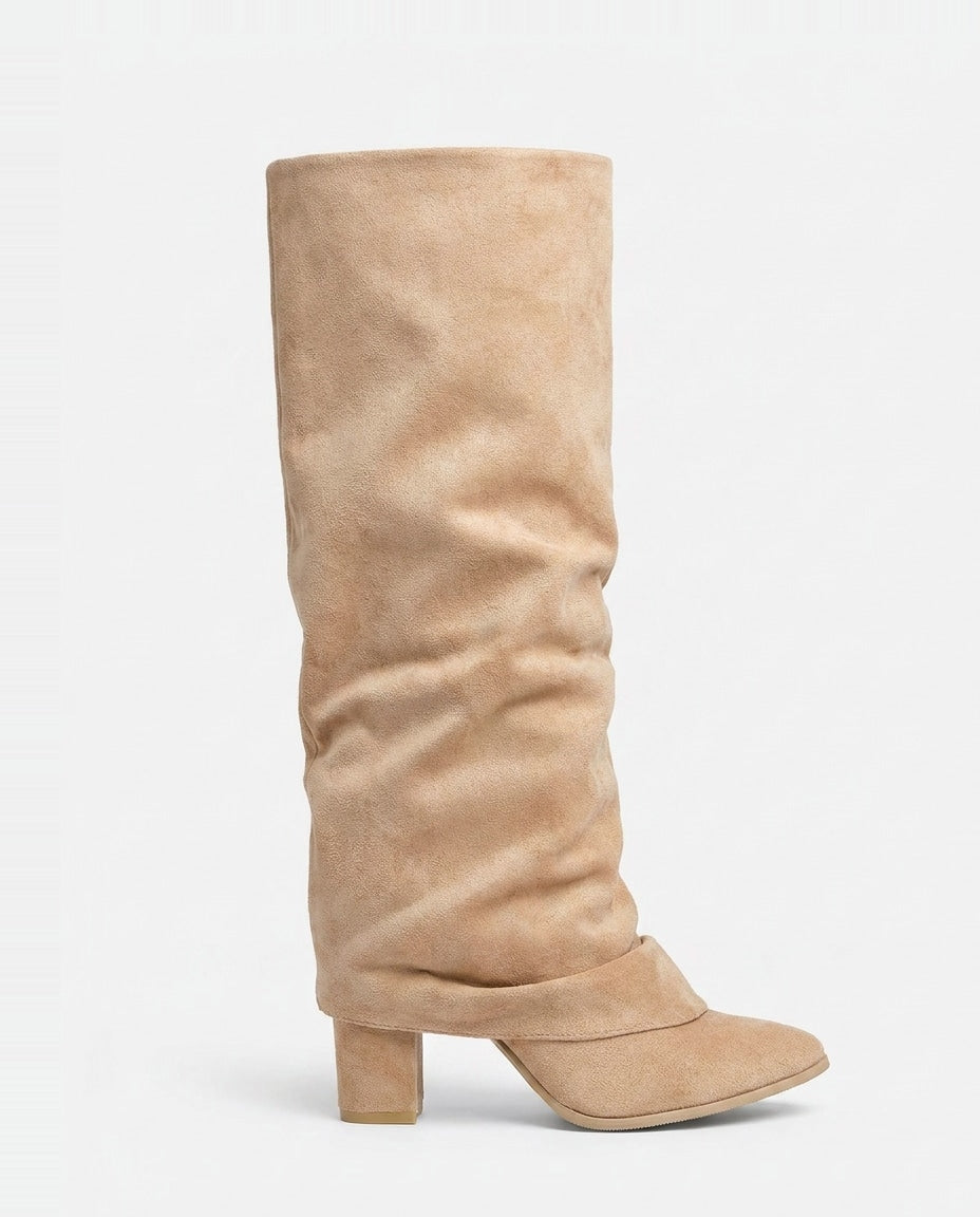 Ruched Fold-Over Cuff Knee-High Boots