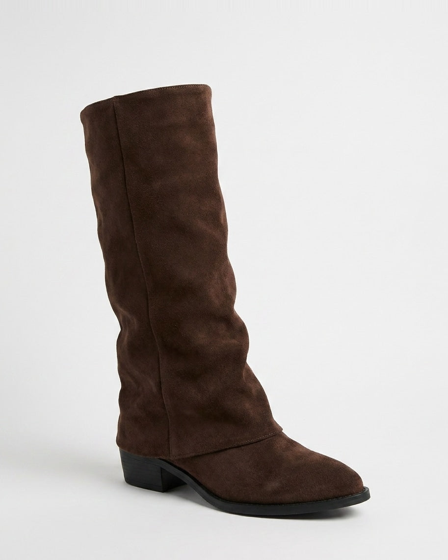 Block Heel Fold-Over Knee-High Boots