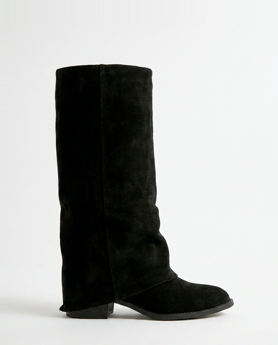 Block Heel Fold-Over Knee-High Boots