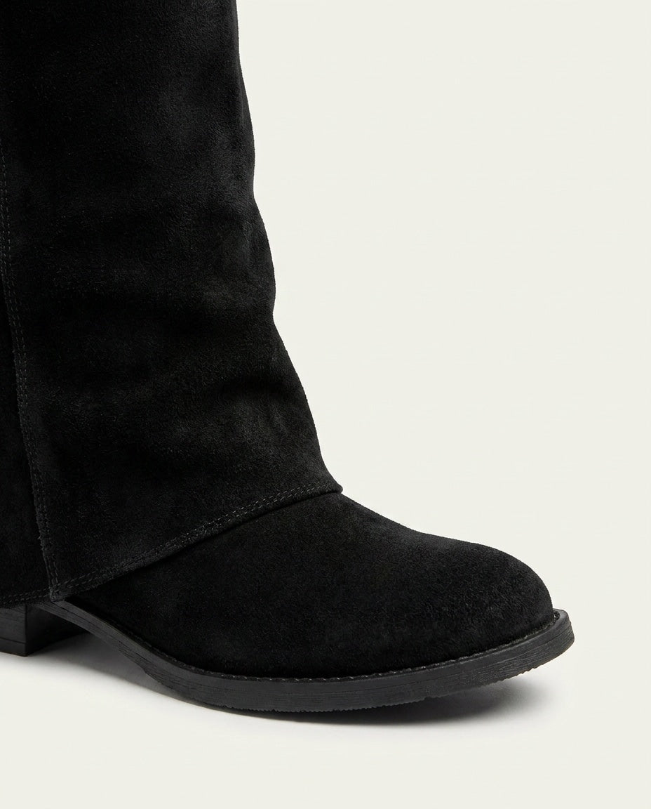Block Heel Fold-Over Knee-High Boots