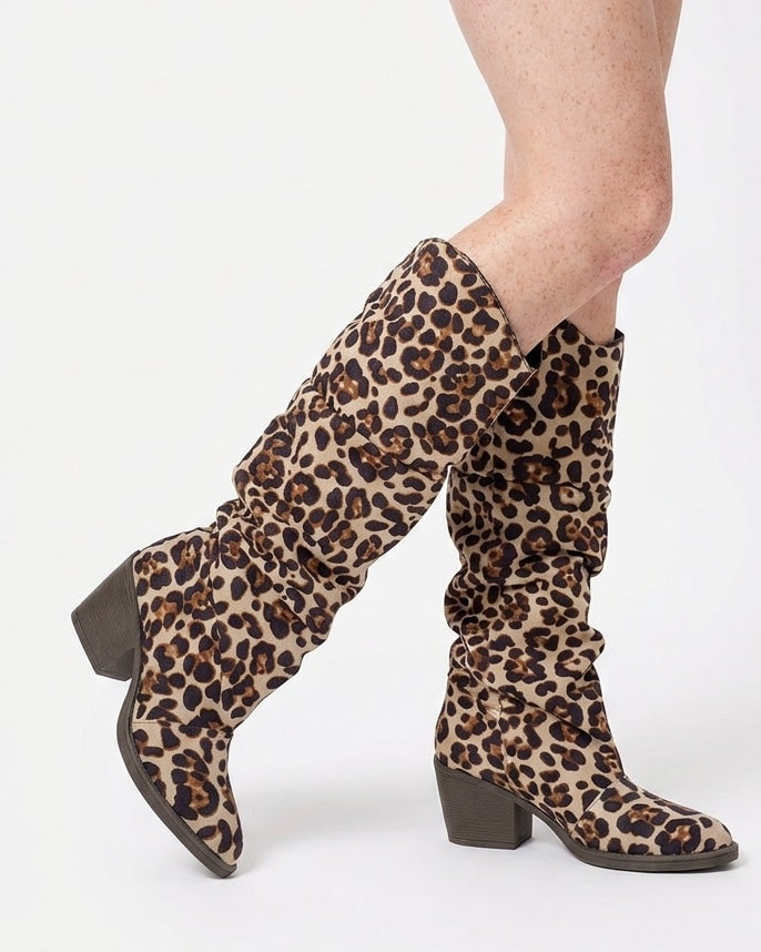 Slouchy Block Heel Knee-High Boots