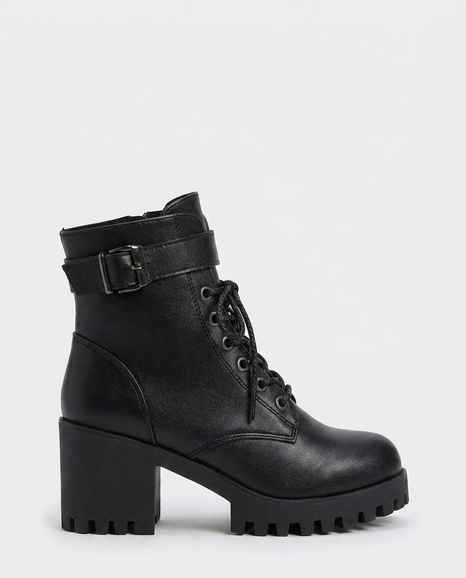 Buckle Strap Chunky Sole Ankle Boots