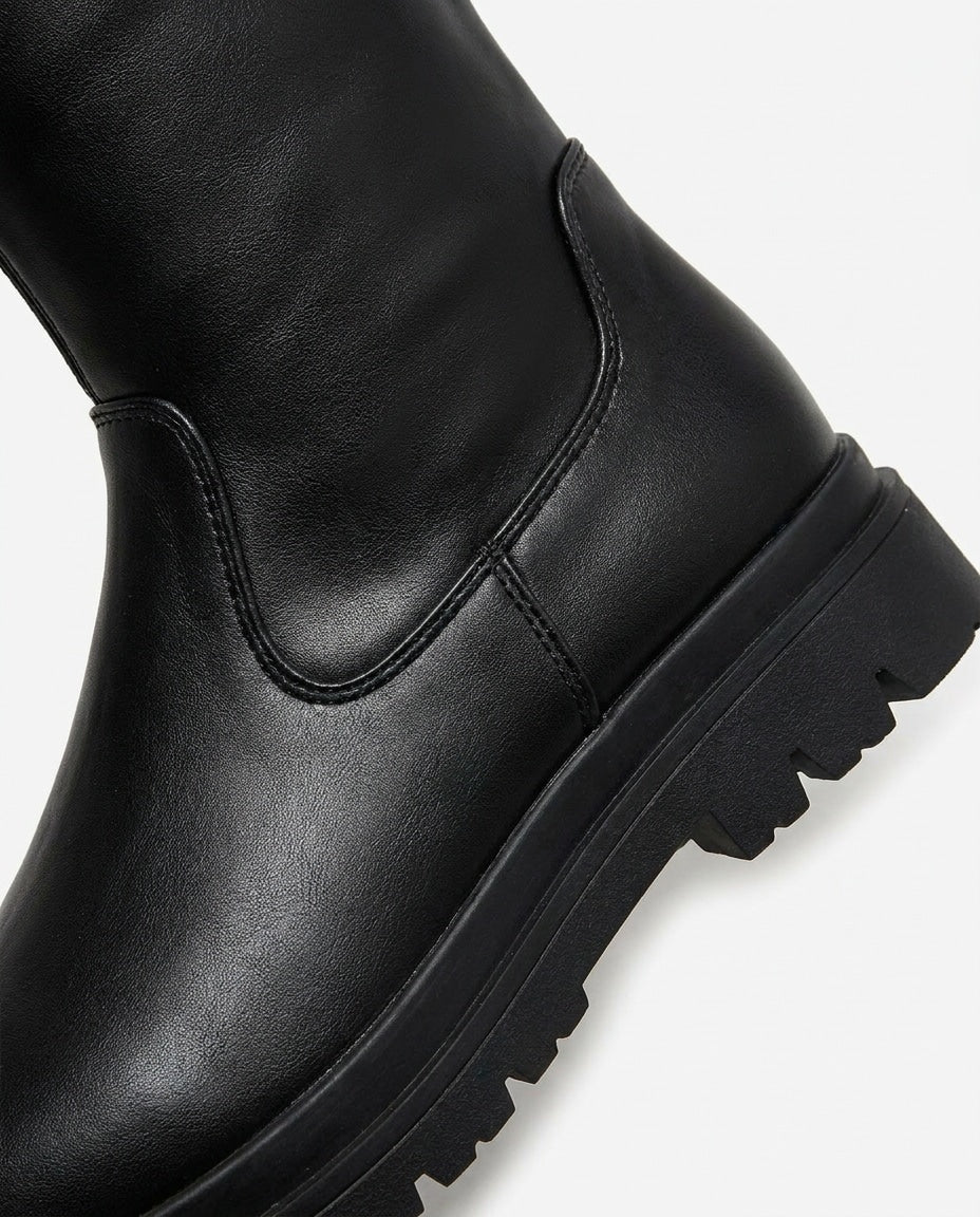 Round Toe Chunky Lug Sole Tall Boots
