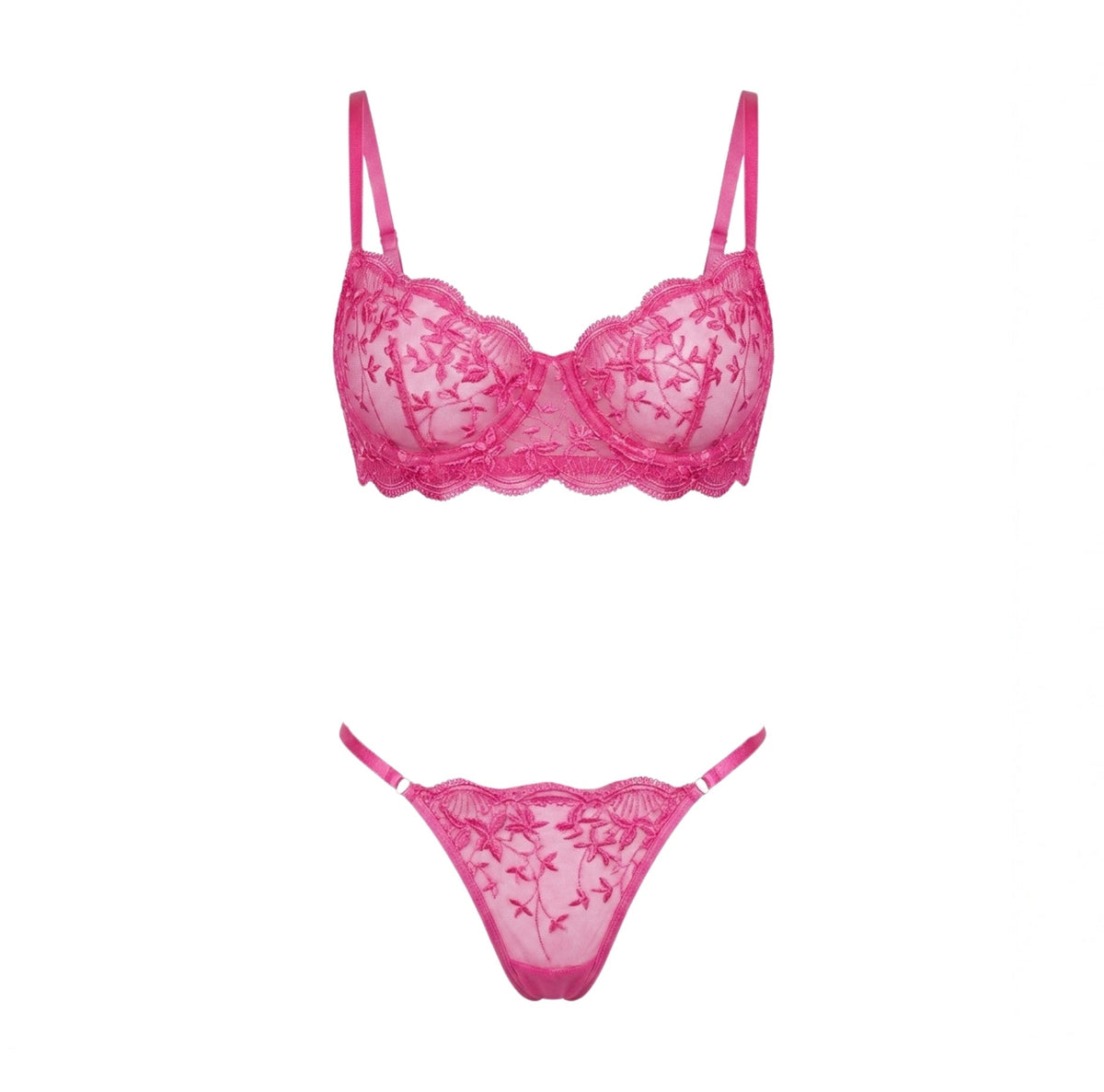 Sheer Floral Lace Balconette Bra Set
