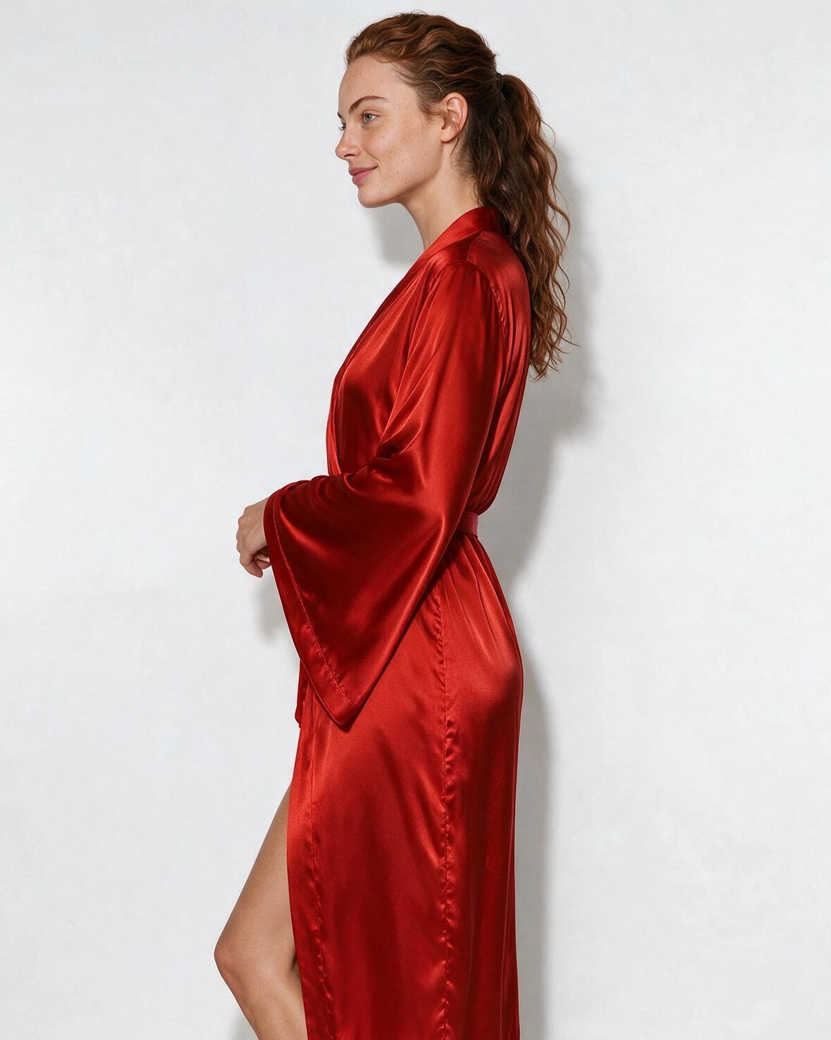 Satin Wrap Kimono Robe With Sash