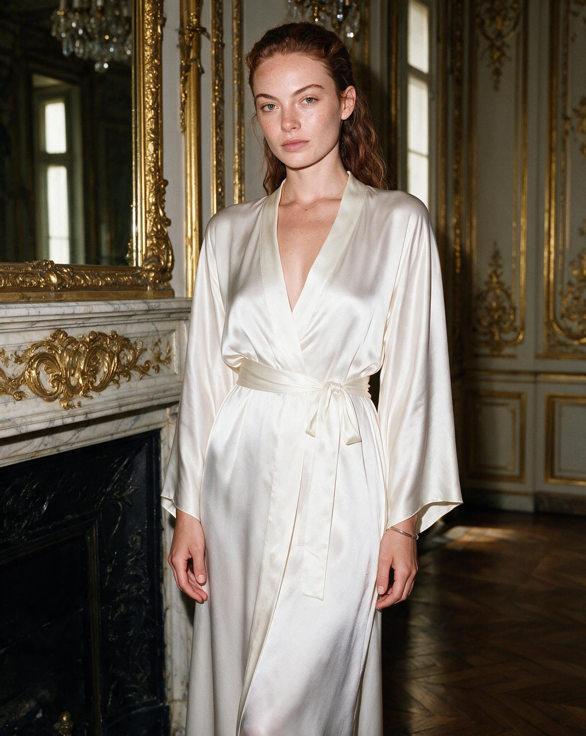Satin Wrap Kimono Robe With Sash
