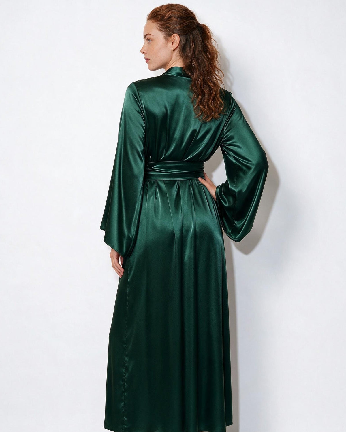 Satin Wrap Kimono Robe With Sash